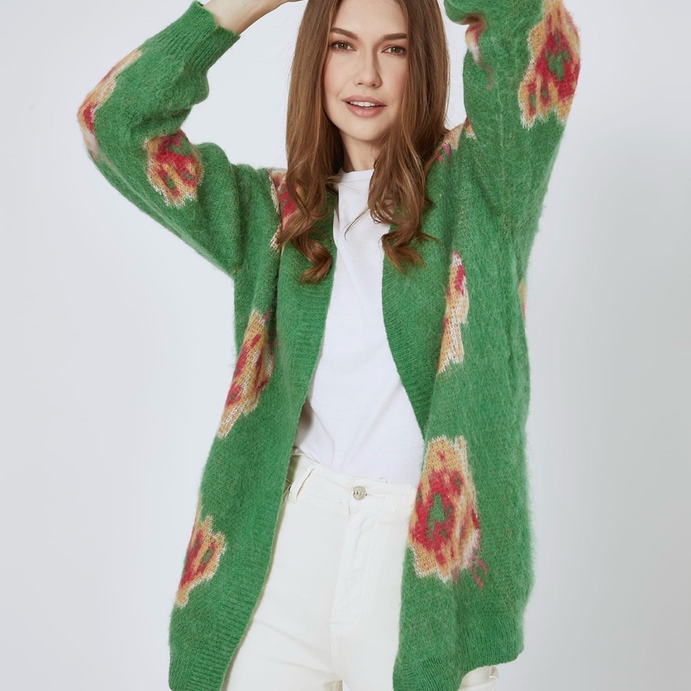 Floral Patterned Green Cardigan